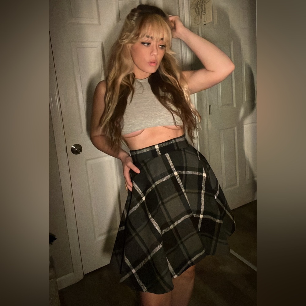 Gray and white plaid thick winter skirt size small.